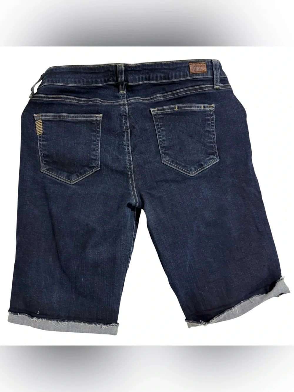 PAIGE Women’s Bermuda Denim Short Size 29 Dark Wash Stretch Cuffed Raw Hem Jorts